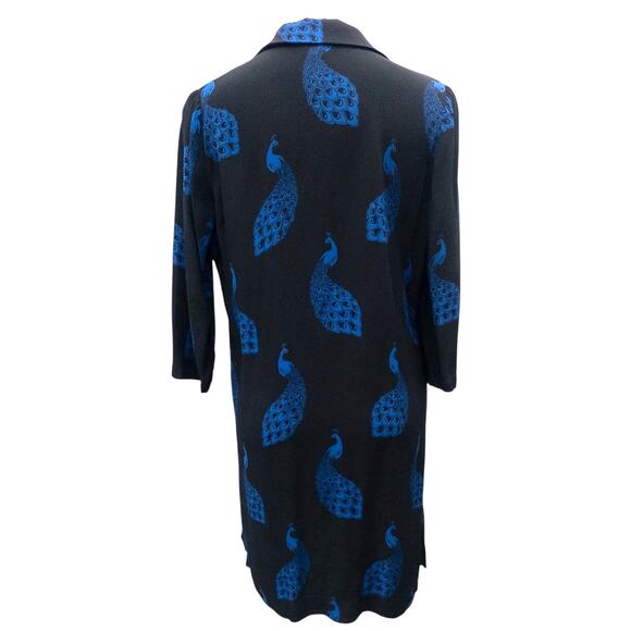 Ann Taylor  Peacock Print Shift  Dress 3/4 Sleeve Women's Medium Blue Black - Picture 4 of 6